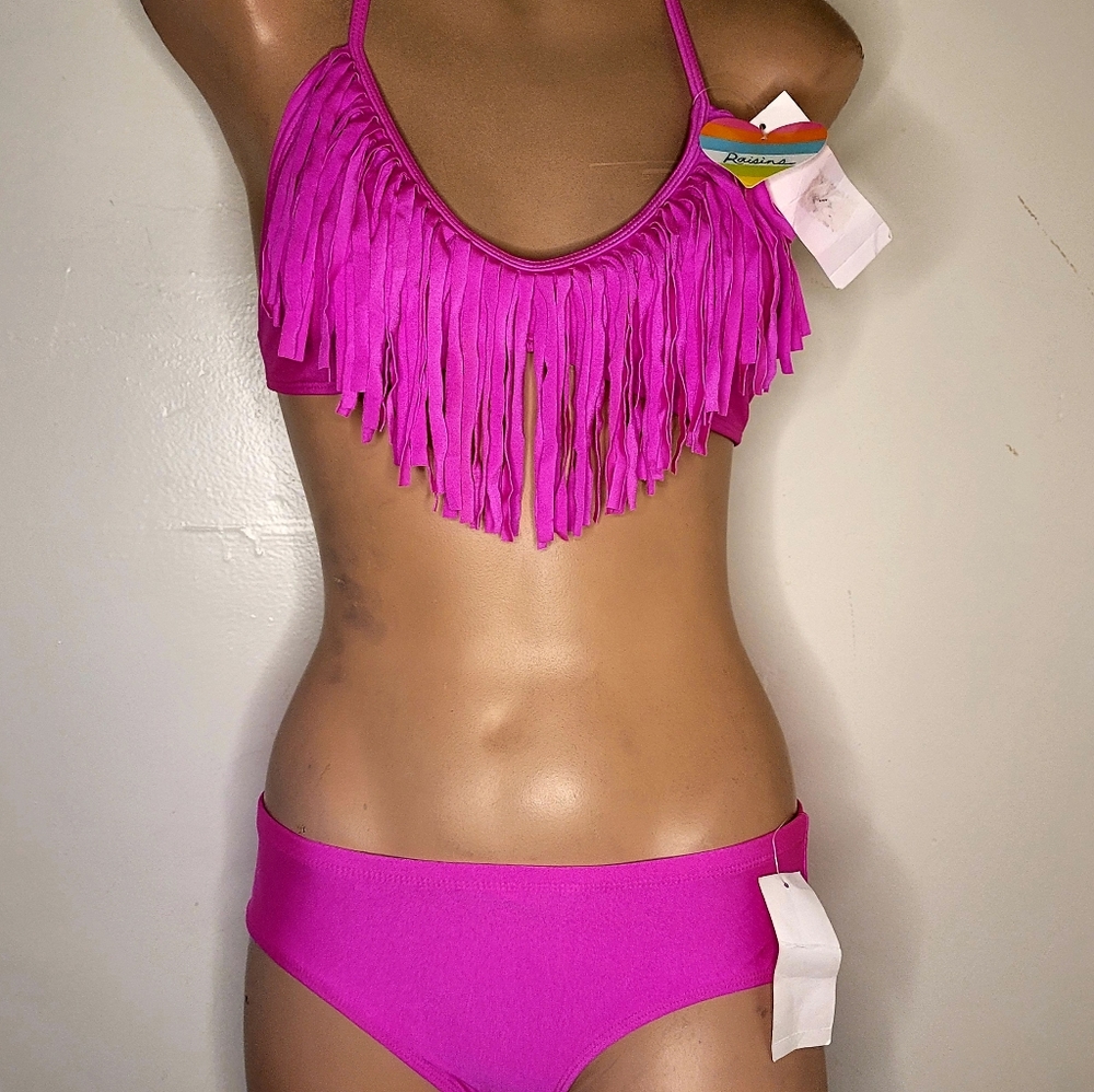NWT SMALL RAISINS 2 PIECE SWIM WEAR TOP PADDED REMOVALBLE PADS HOT PINK SWIMSUIT